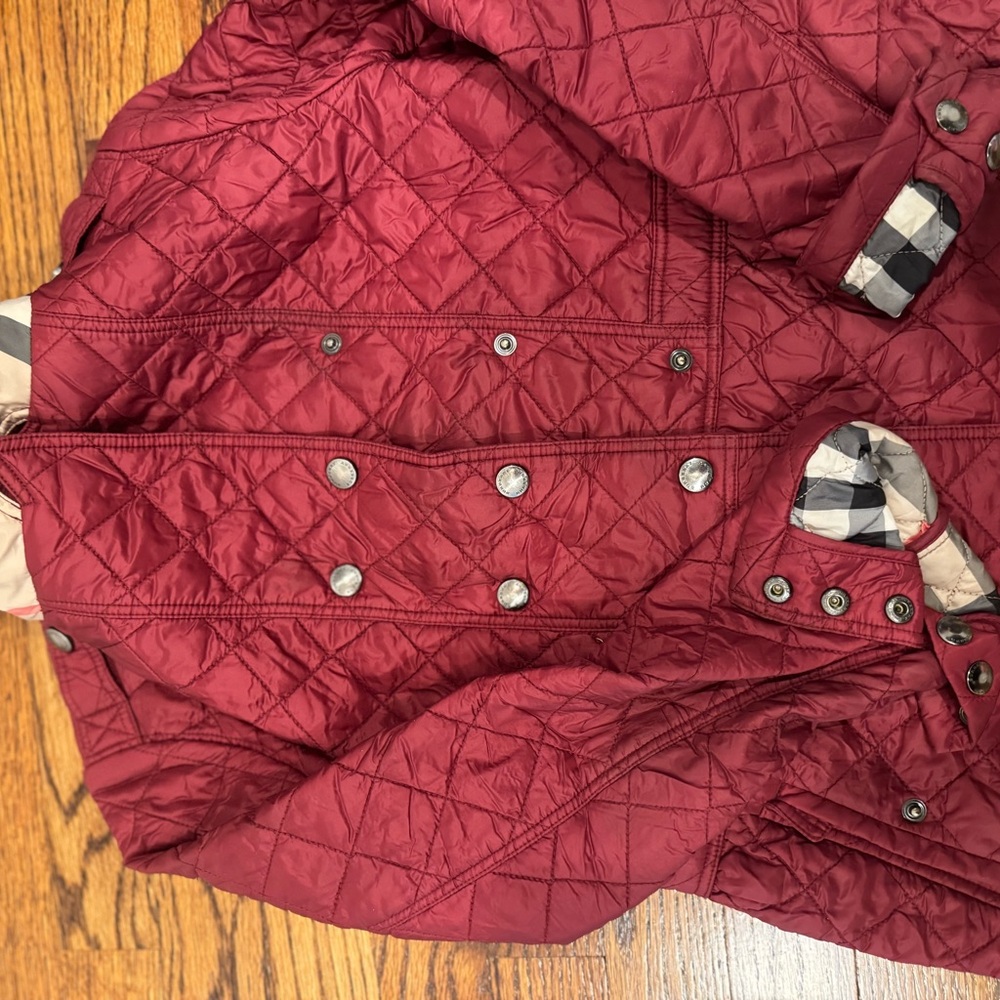 Burberry Red Quilted Jacket with Checkered Details